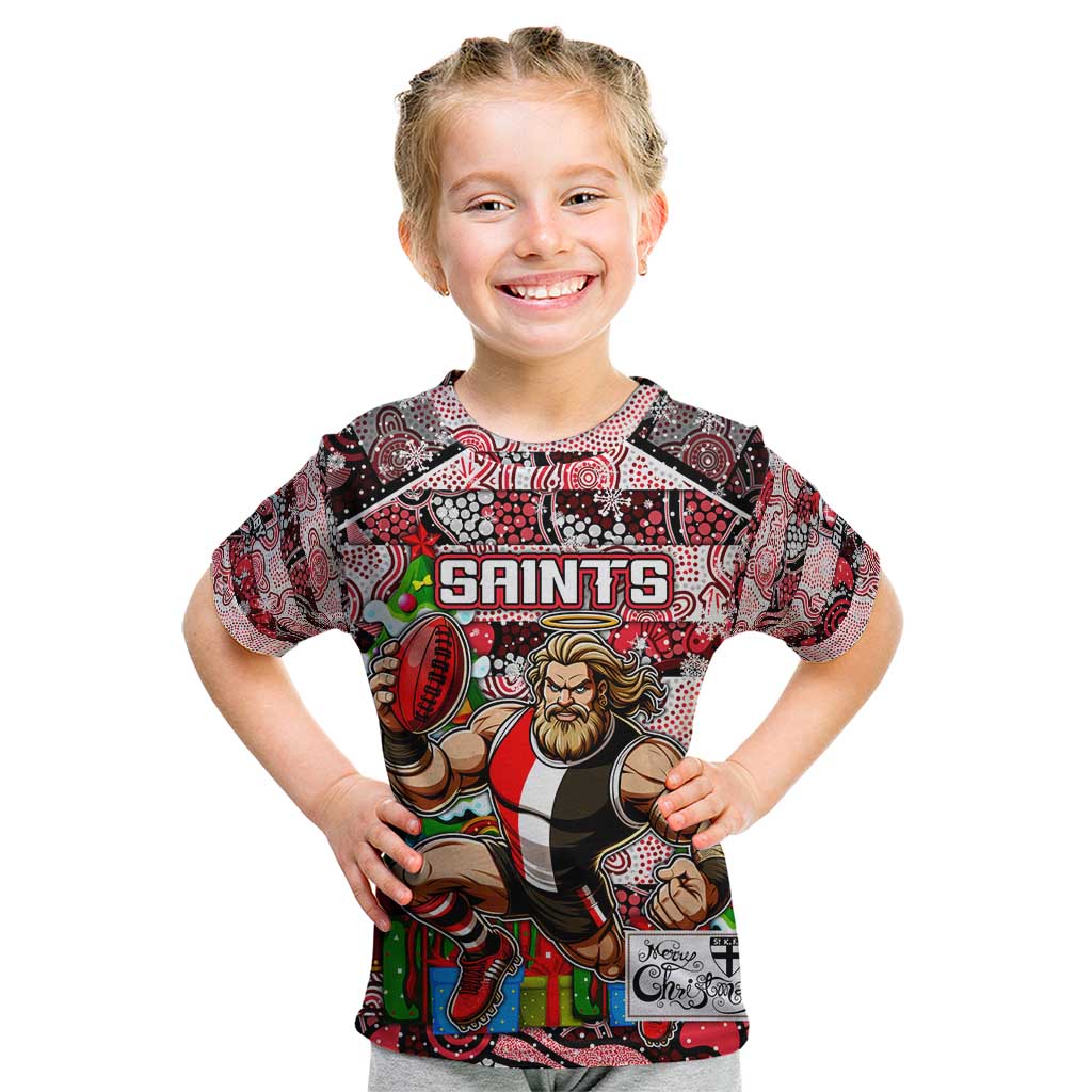 Custom Saints Rugby Merry Christmas Kid T Shirt Indigenous Australian Art