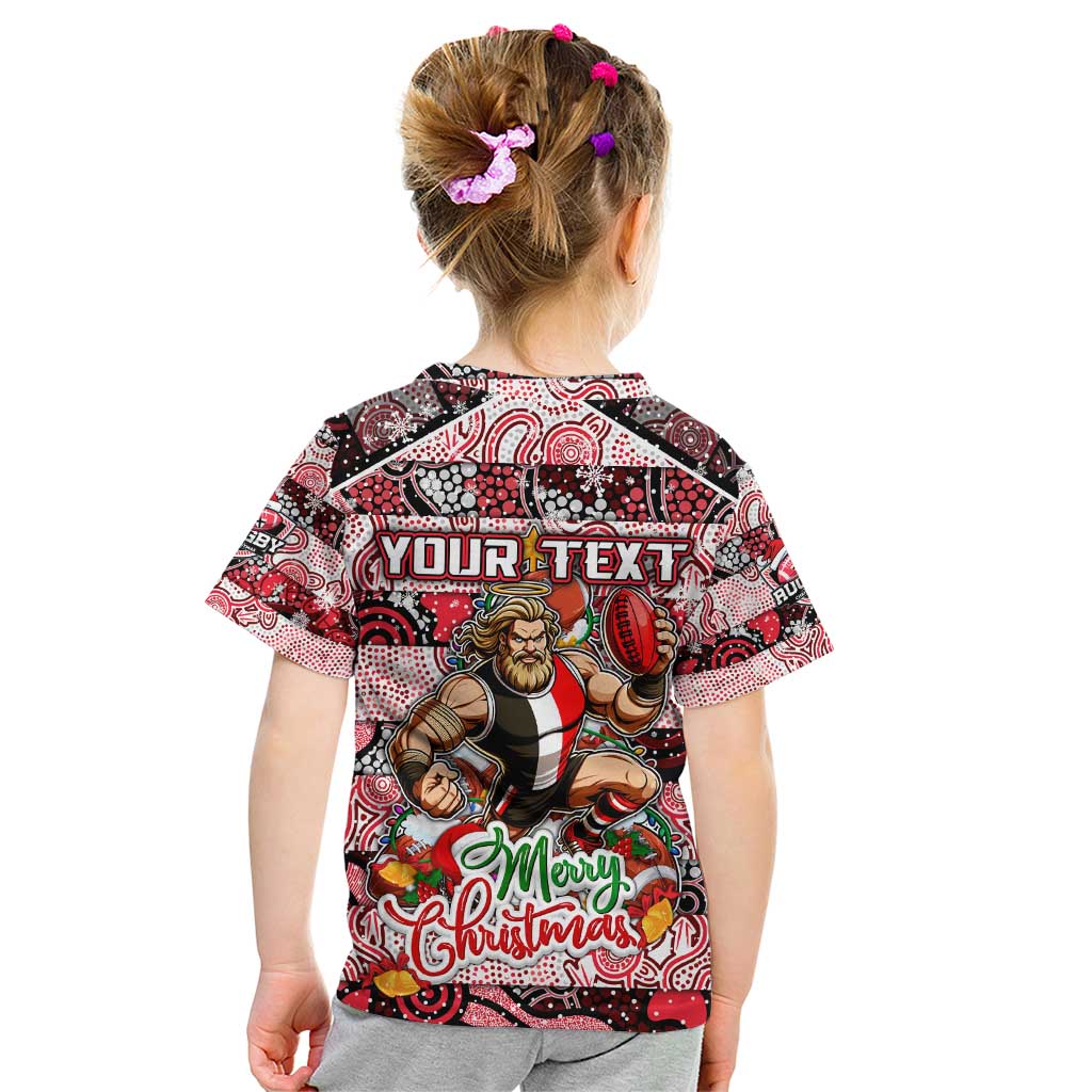 Custom Saints Rugby Merry Christmas Kid T Shirt Indigenous Australian Art