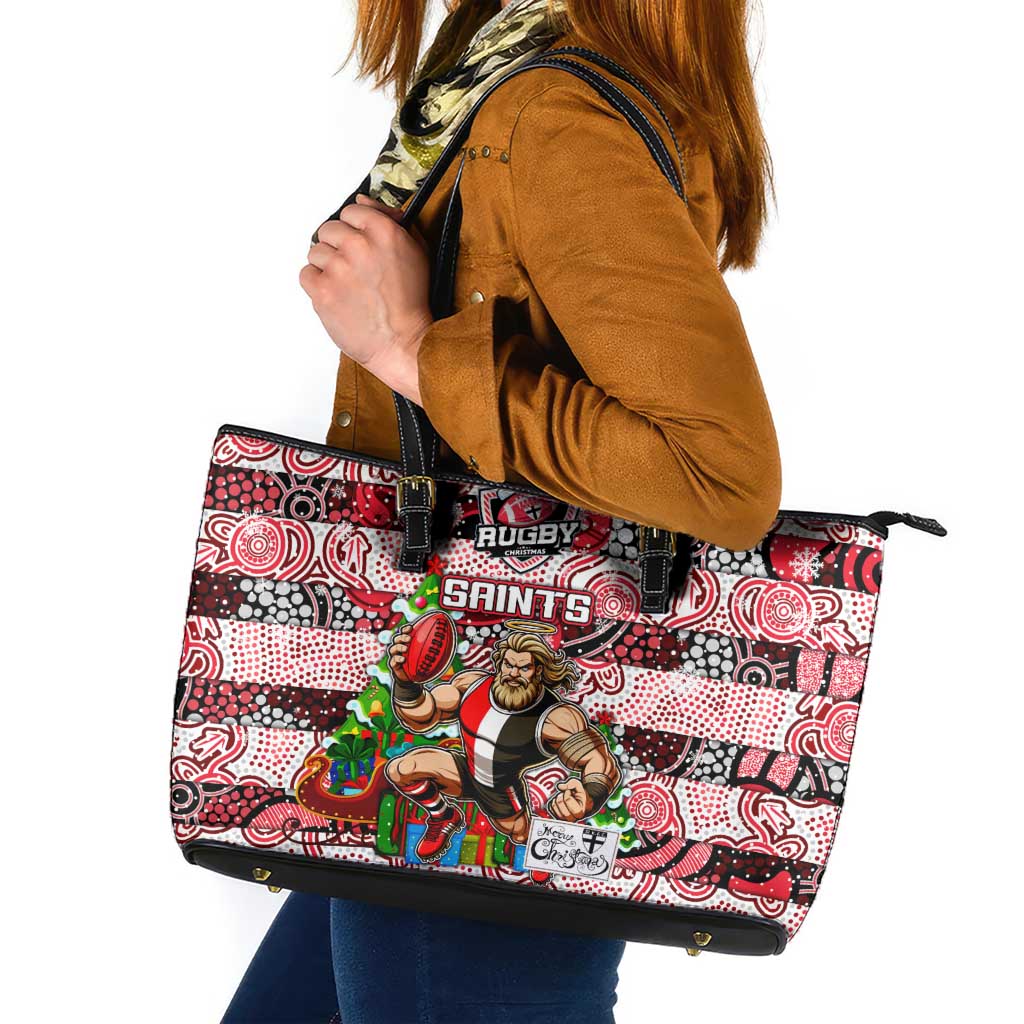 Saints Football Merry Christmas Leather Tote Bag Indigenous Australian Art