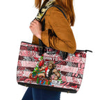 Saints Football Merry Christmas Leather Tote Bag Indigenous Australian Art