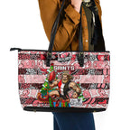 Saints Football Merry Christmas Leather Tote Bag Indigenous Australian Art