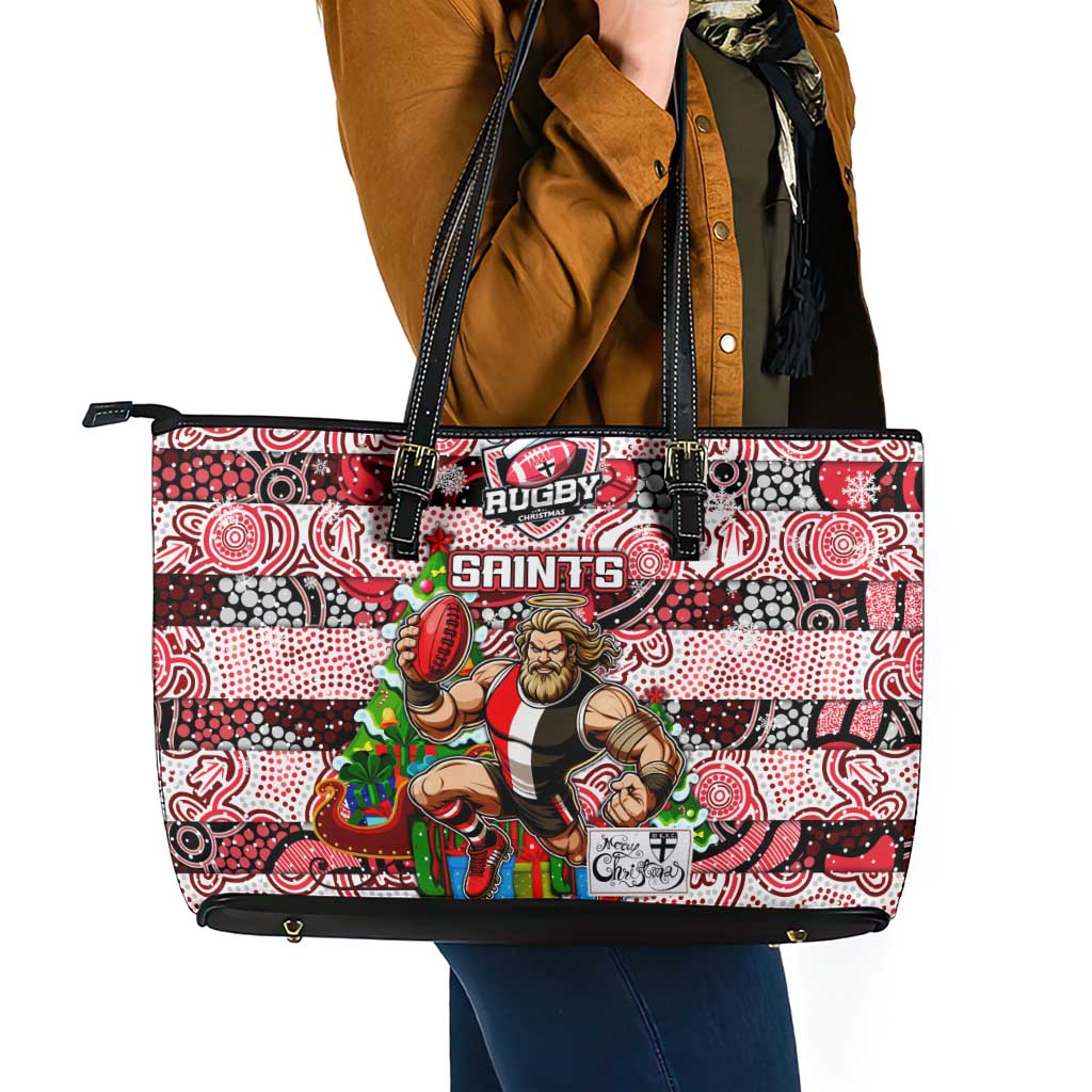Saints Football Merry Christmas Leather Tote Bag Indigenous Australian Art