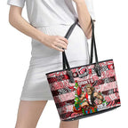 Saints Football Merry Christmas Leather Tote Bag Indigenous Australian Art