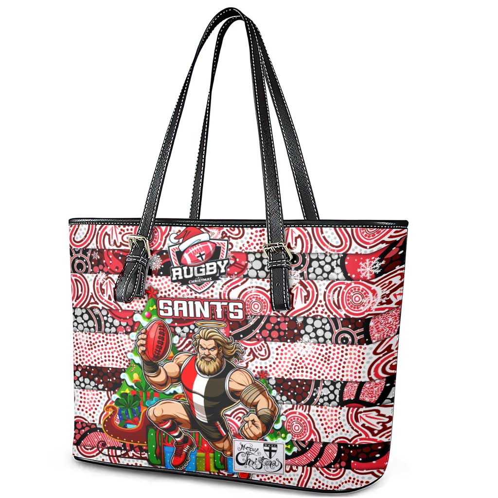 Saints Football Merry Christmas Leather Tote Bag Indigenous Australian Art
