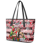 Saints Football Merry Christmas Leather Tote Bag Indigenous Australian Art