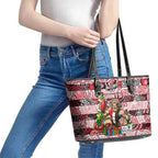 Saints Football Merry Christmas Leather Tote Bag Indigenous Australian Art