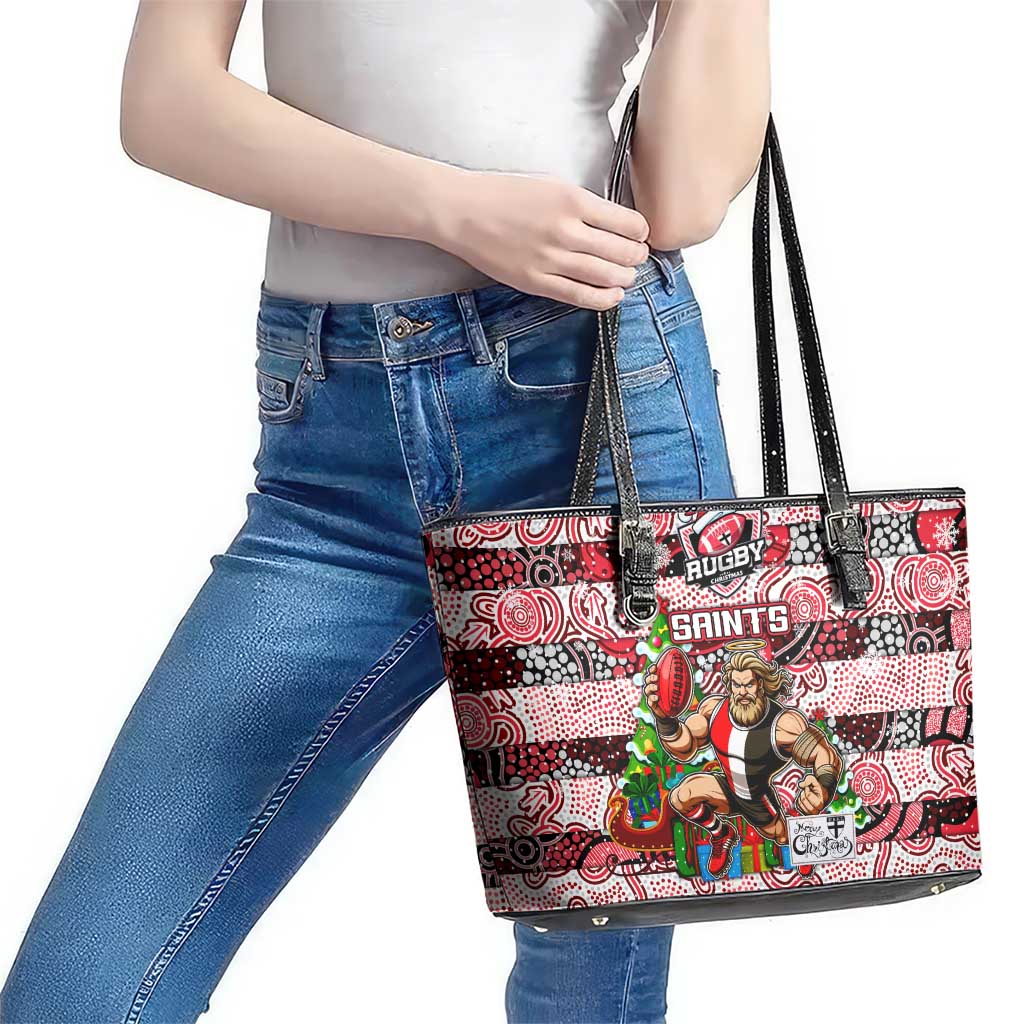 Saints Football Merry Christmas Leather Tote Bag Indigenous Australian Art