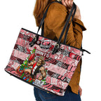 Saints Football Merry Christmas Leather Tote Bag Indigenous Australian Art
