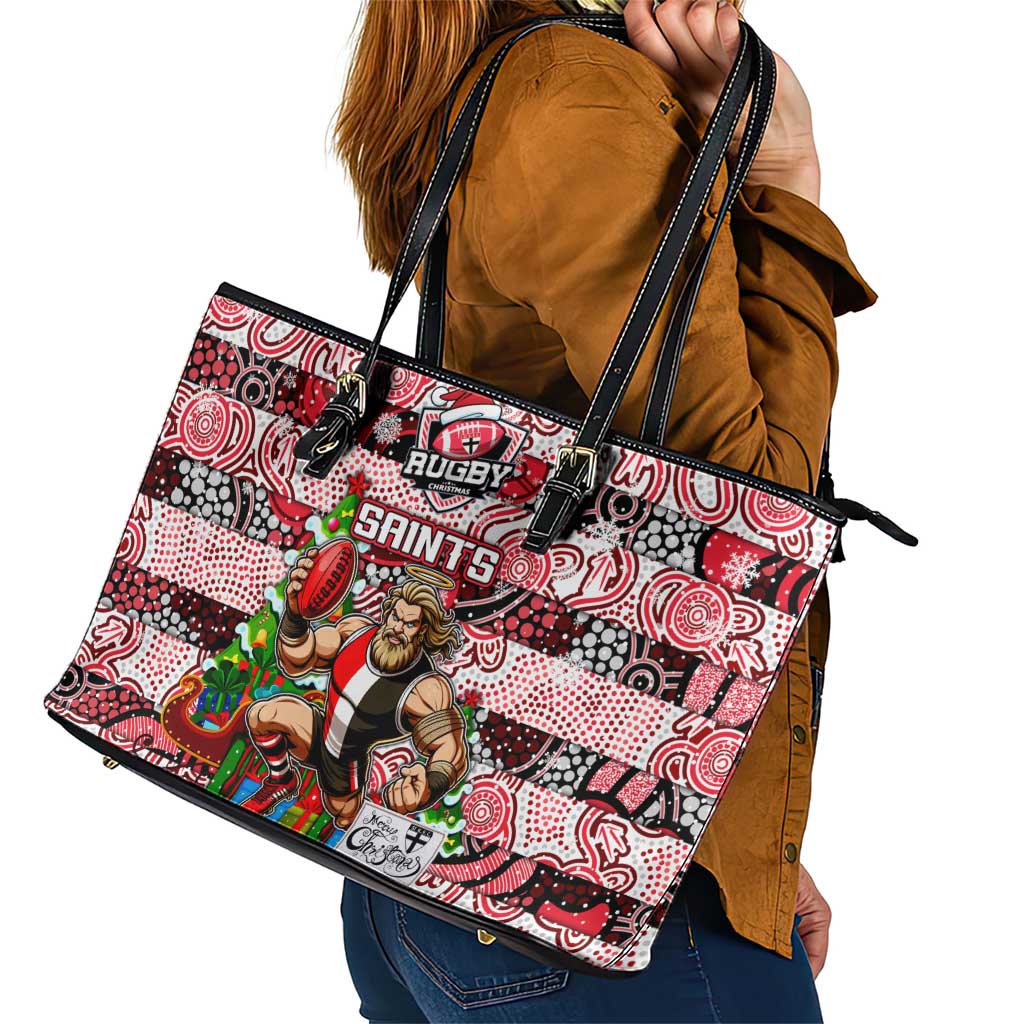Saints Football Merry Christmas Leather Tote Bag Indigenous Australian Art