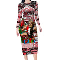 Custom Saints Rugby Merry Christmas Long Sleeve Bodycon Dress Indigenous Australian Art