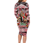 Custom Saints Rugby Merry Christmas Long Sleeve Bodycon Dress Indigenous Australian Art