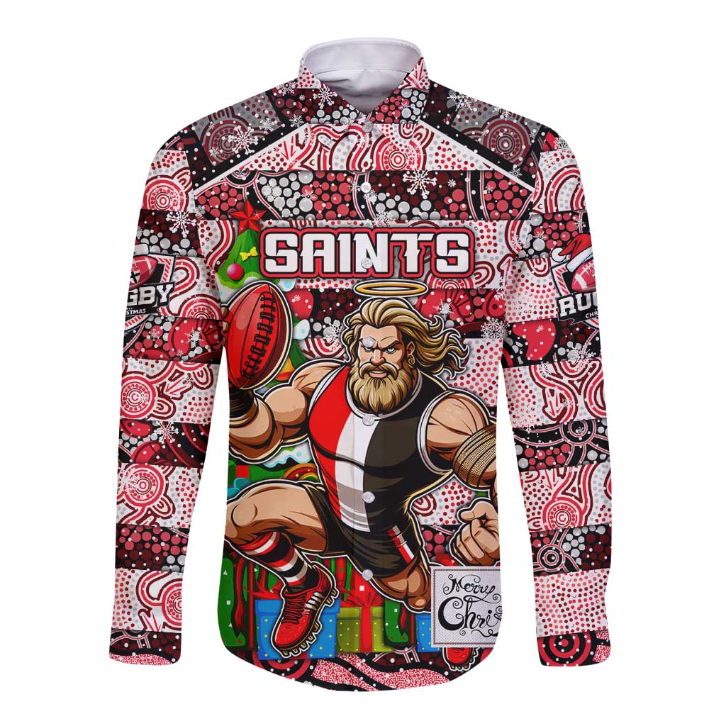 Custom Saints Rugby Merry Christmas Long Sleeve Button Shirt Indigenous Australian Art