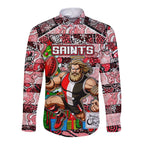 Custom Saints Rugby Merry Christmas Long Sleeve Button Shirt Indigenous Australian Art