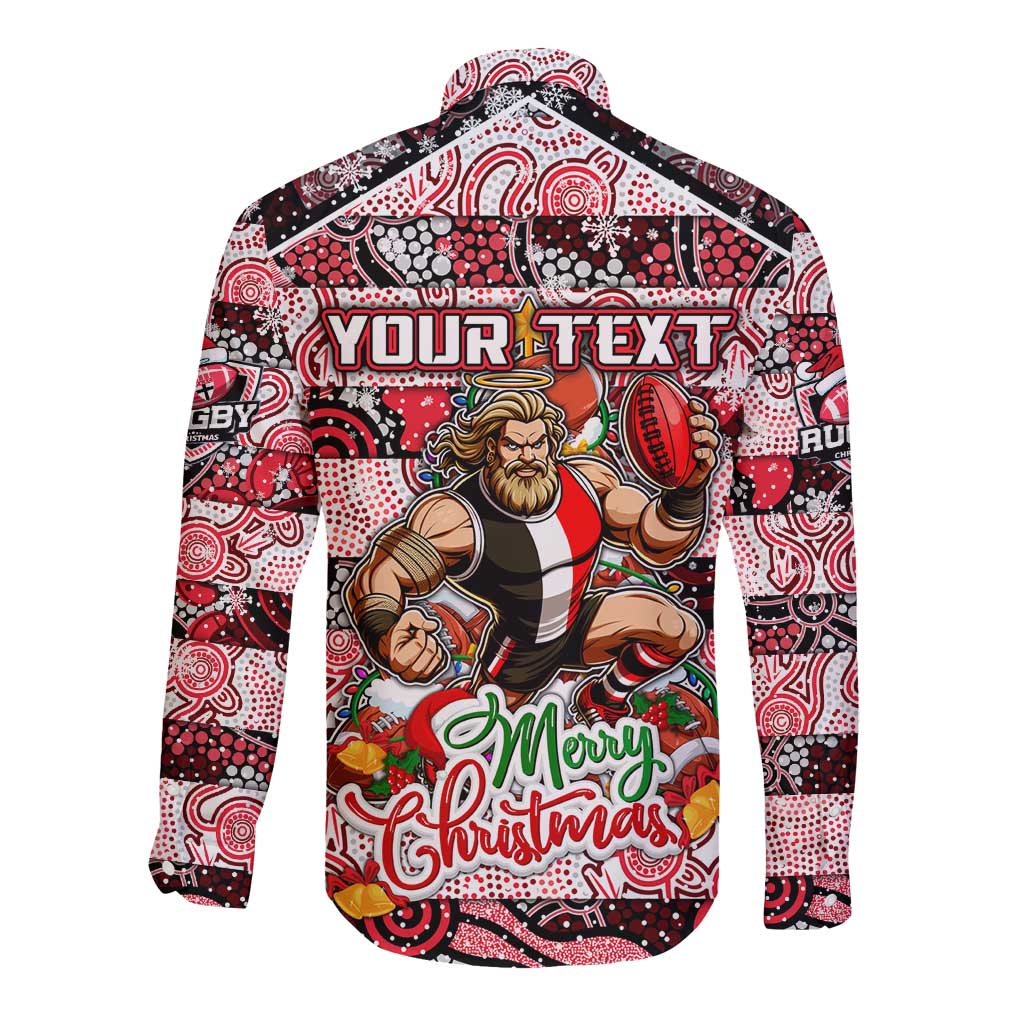 Custom Saints Rugby Merry Christmas Long Sleeve Button Shirt Indigenous Australian Art