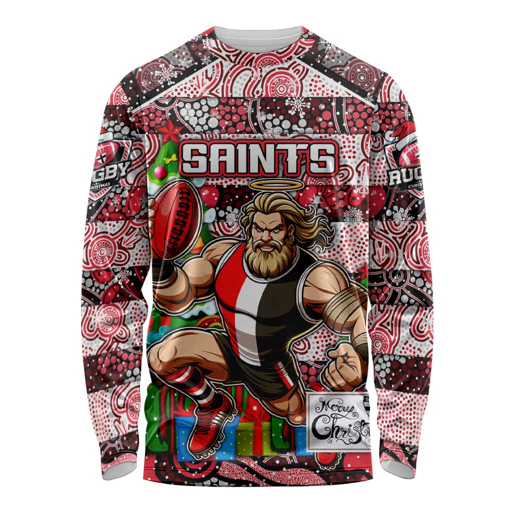 Custom Saints Rugby Merry Christmas Long Sleeve Shirt Indigenous Australian Art