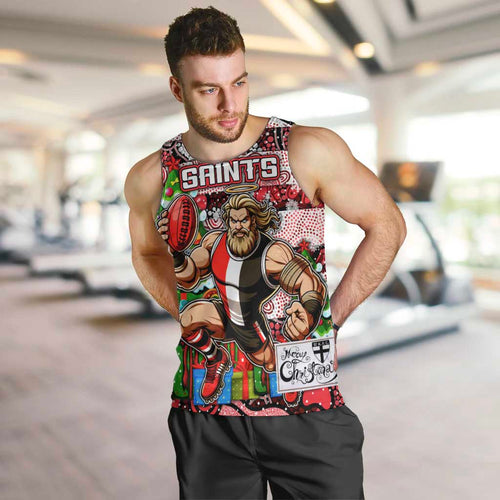 Custom Saints Rugby Merry Christmas Men Tank Top Indigenous Australian Art