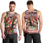 Custom Saints Rugby Merry Christmas Men Tank Top Indigenous Australian Art