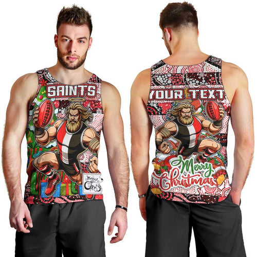 Custom Saints Rugby Merry Christmas Men Tank Top Indigenous Australian Art