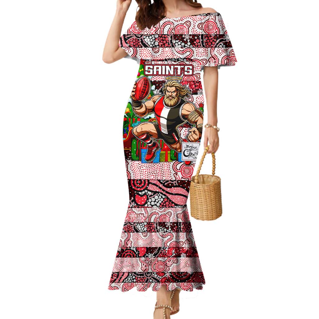 Custom Saints Rugby Merry Christmas Mermaid Dress Indigenous Australian Art