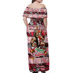 Custom Saints Rugby Merry Christmas Off Shoulder Maxi Dress Indigenous Australian Art