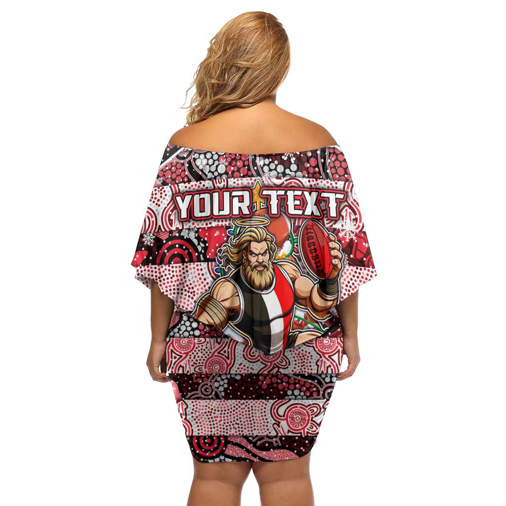 Custom Saints Rugby Merry Christmas Off Shoulder Short Dress Indigenous Australian Art