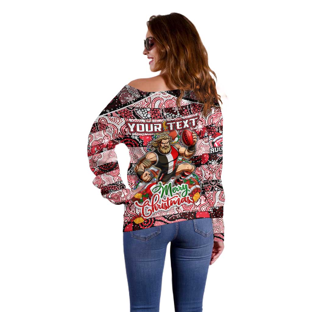 Custom Saints Rugby Merry Christmas Off Shoulder Sweater Indigenous Australian Art
