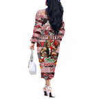 Custom Saints Rugby Merry Christmas Off The Shoulder Long Sleeve Dress Indigenous Australian Art