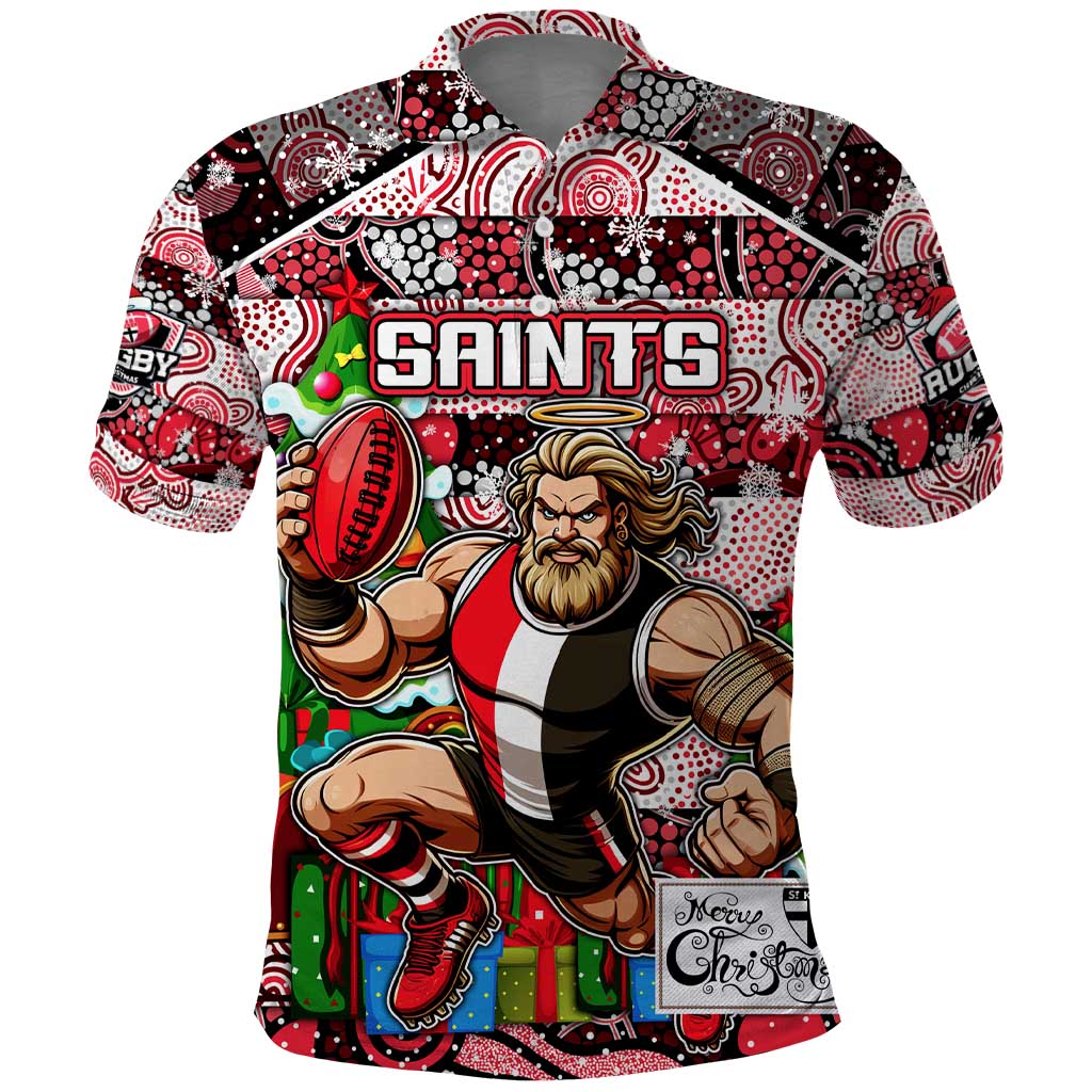 Custom Saints Rugby Merry Christmas Polo Shirt Indigenous Australian Art