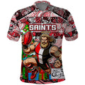 Custom Saints Rugby Merry Christmas Polo Shirt Indigenous Australian Art