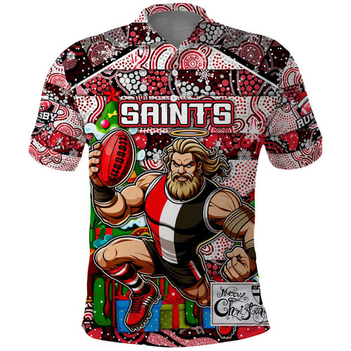 Custom Saints Rugby Merry Christmas Polo Shirt Indigenous Australian Art