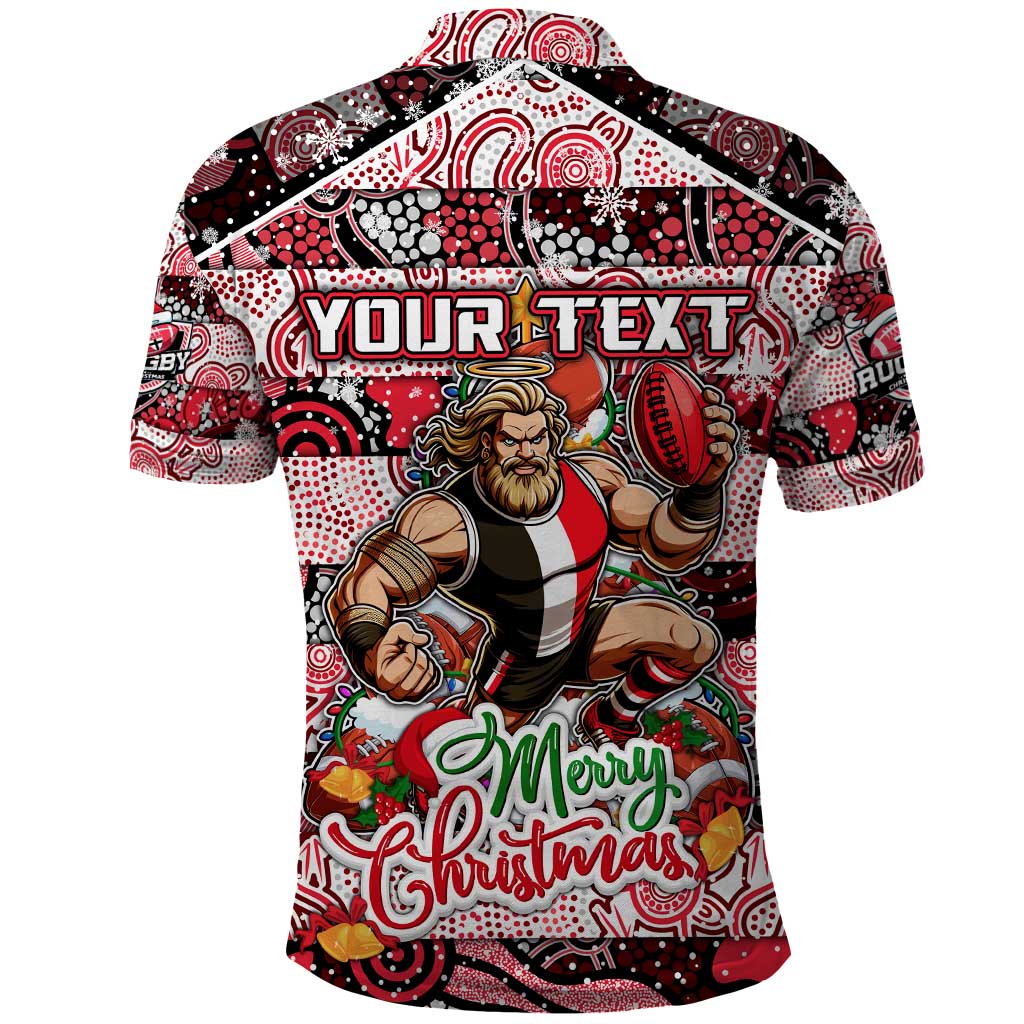 Custom Saints Rugby Merry Christmas Polo Shirt Indigenous Australian Art