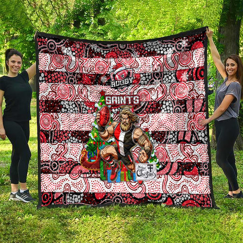 Saints Football Merry Christmas Quilt Indigenous Australian Art
