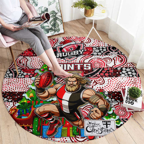 Saints Football Merry Christmas Round Carpet Indigenous Australian Art