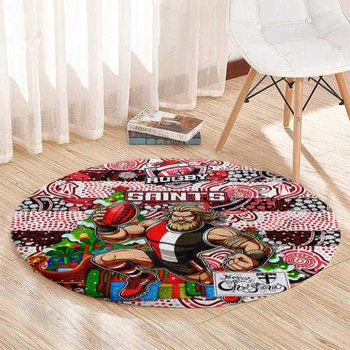 Saints Football Merry Christmas Round Carpet Indigenous Australian Art