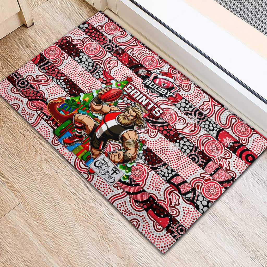 Saints Football Merry Christmas Rubber Doormat Indigenous Australian Art