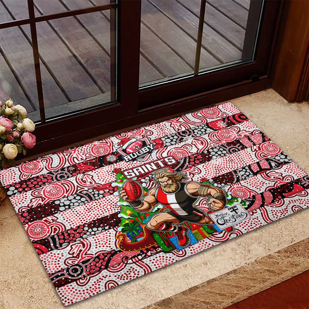 Saints Football Merry Christmas Rubber Doormat Indigenous Australian Art