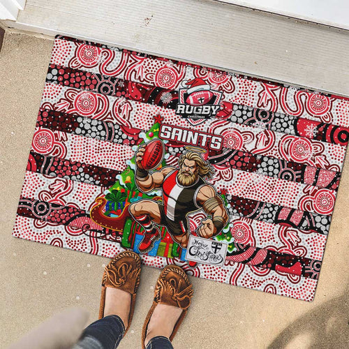 Saints Football Merry Christmas Rubber Doormat Indigenous Australian Art