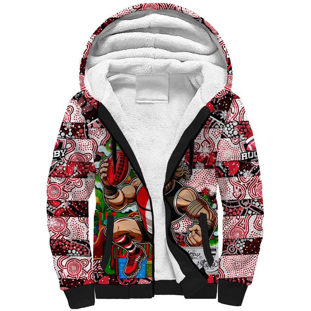 Custom Saints Rugby Merry Christmas Sherpa Hoodie Indigenous Australian Art