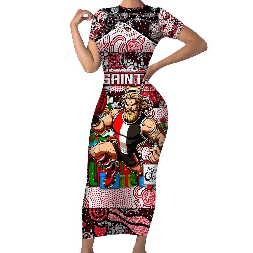 Custom Saints Rugby Merry Christmas Short Sleeve Bodycon Dress Indigenous Australian Art