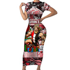 Custom Saints Rugby Merry Christmas Short Sleeve Bodycon Dress Indigenous Australian Art