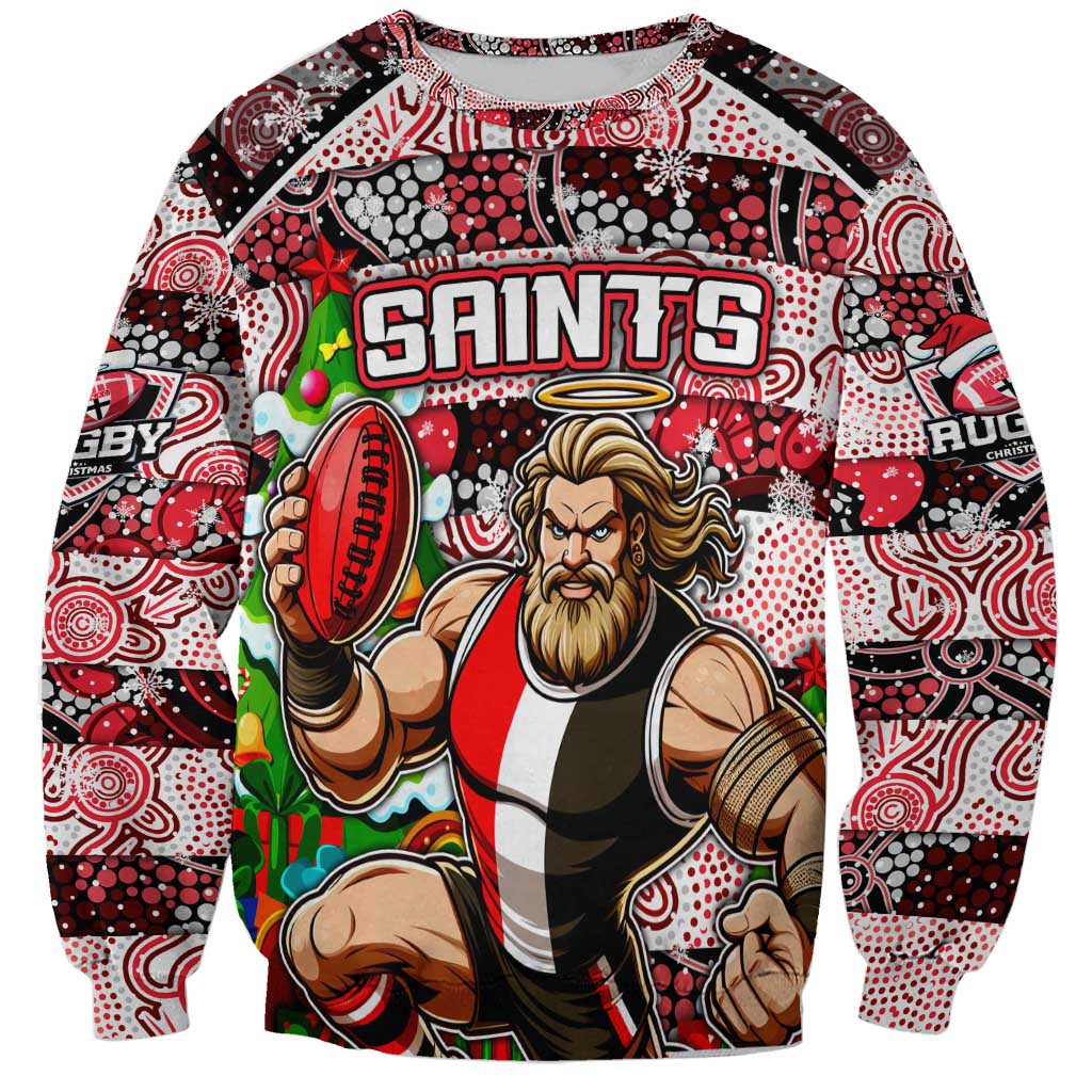 Custom Saints Rugby Merry Christmas Sweatshirt Indigenous Australian Art