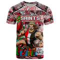 Custom Saints Rugby Merry Christmas T Shirt Indigenous Australian Art