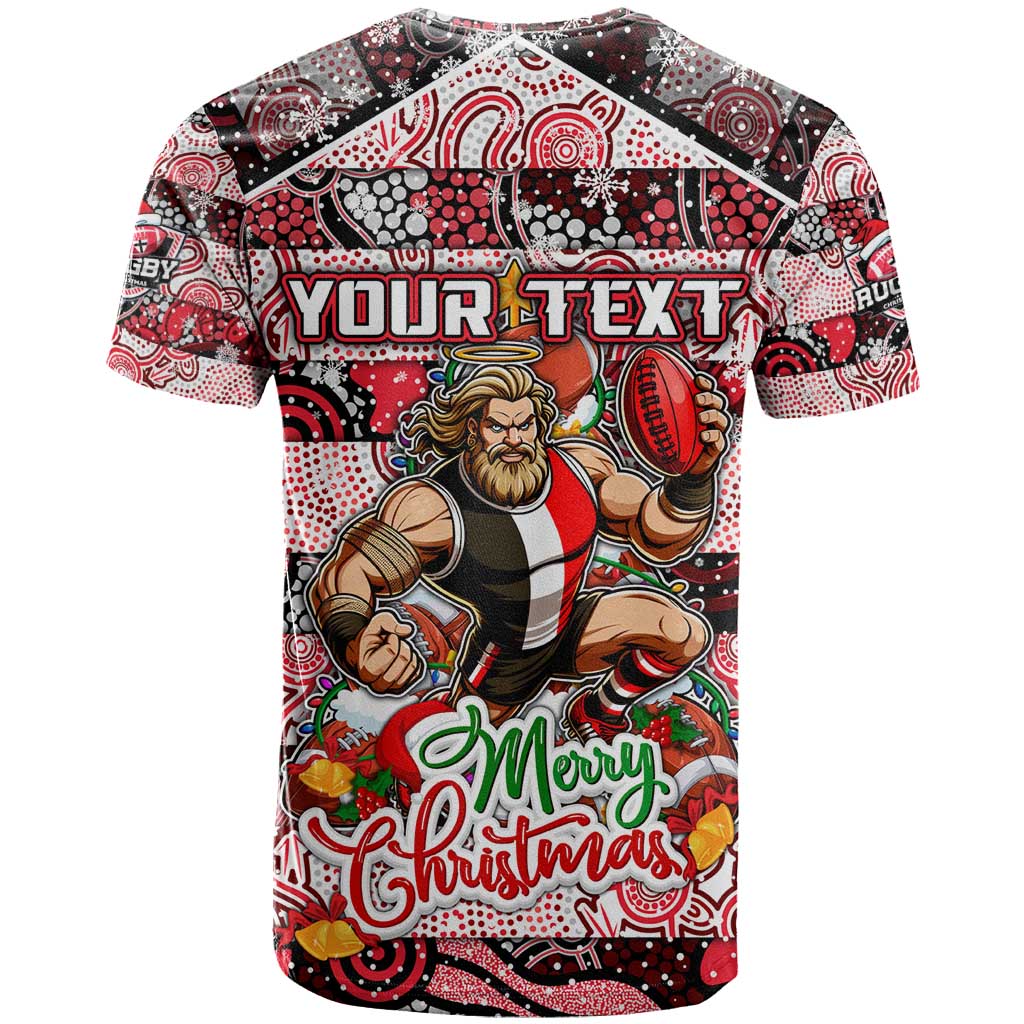 Custom Saints Rugby Merry Christmas T Shirt Indigenous Australian Art