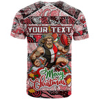 Custom Saints Rugby Merry Christmas T Shirt Indigenous Australian Art