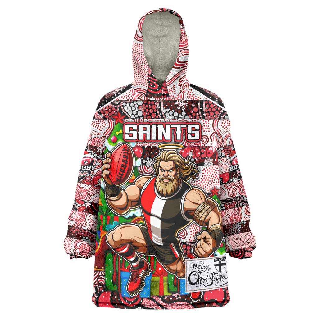 Custom Saints Rugby Merry Christmas Wearable Blanket Hoodie Indigenous Australian Art
