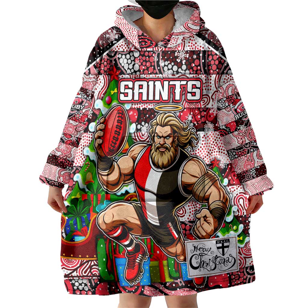 Custom Saints Rugby Merry Christmas Wearable Blanket Hoodie Indigenous Australian Art