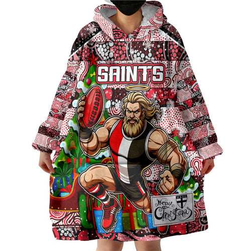 Custom Saints Rugby Merry Christmas Wearable Blanket Hoodie Indigenous Australian Art