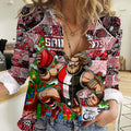 Custom Saints Rugby Merry Christmas Women Casual Shirt Indigenous Australian Art