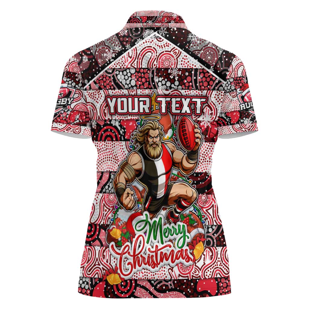 Custom Saints Rugby Merry Christmas Women Polo Shirt Indigenous Australian Art