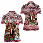 Custom Saints Rugby Merry Christmas Women Polo Shirt Indigenous Australian Art